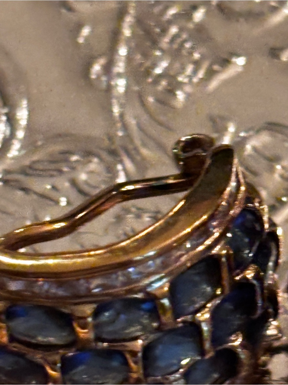Blue Sapphire-Style Stacked Hoop Earrings - 14K Gold Tone - Picture 4 of 5